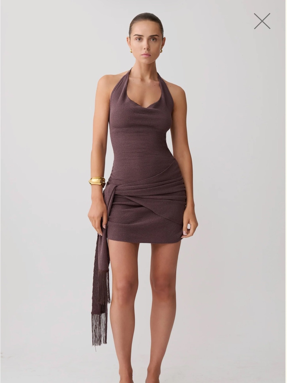 Meshki Brown Halter Mini Dress